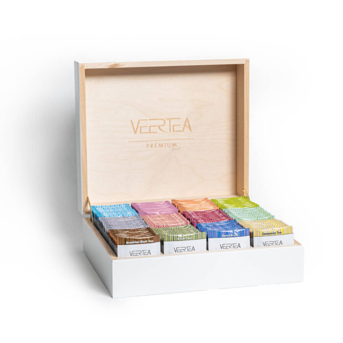 Veertea arbatos rinkinys 180 vnt., medinė dėžutė balta - Image 1